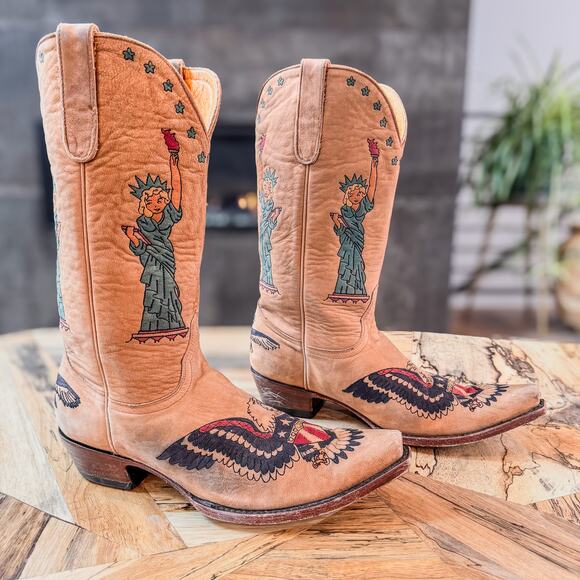 Rare Old Gringo Statue of Liberty Bald Eagle Tattooed Cowgirl Boots, Women’s 11B - Picture 3 of 10